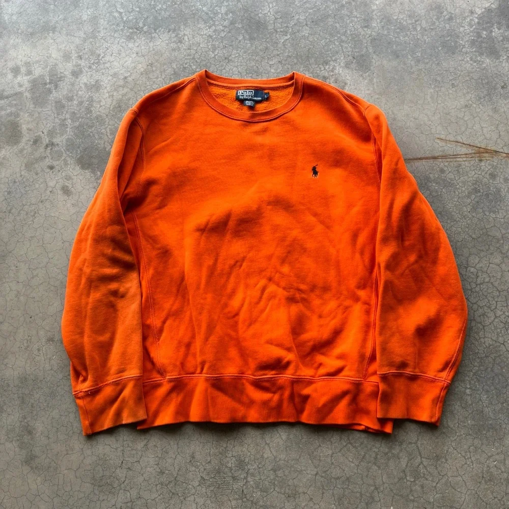 Polo Ralph Lauren Mens Orange Crewneck Sweatshirt Pony Logo Size L